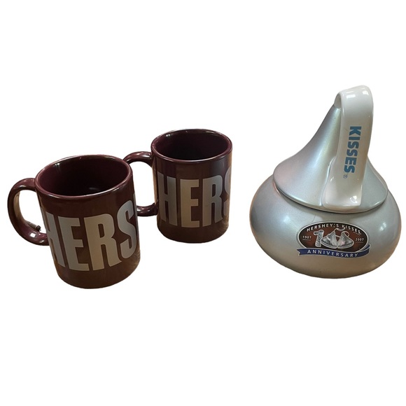 HERSHEYS HOT CHOCOLATE 2 MUG SET W/ HERSHEYS KISSES CANDY JAR ALL COLLECTOR - Picture 5 of 8